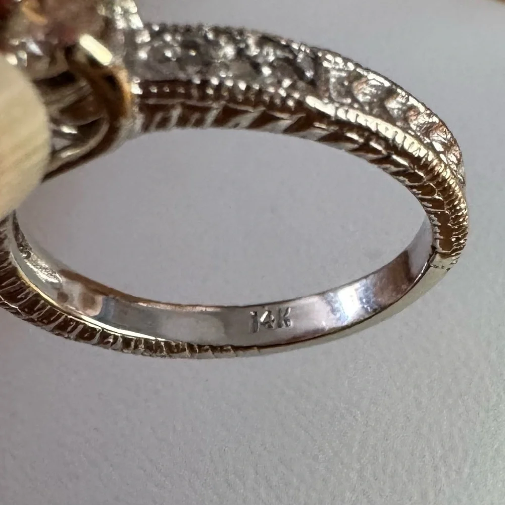 14K White Gold 3 Stone Diamond Ring Engagement Wedding Anniversary size 6.5
